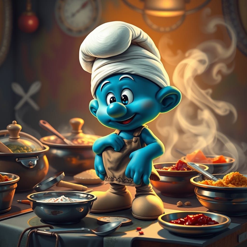 Smurf Chef Amidst Culinary Chaos: Splash Art