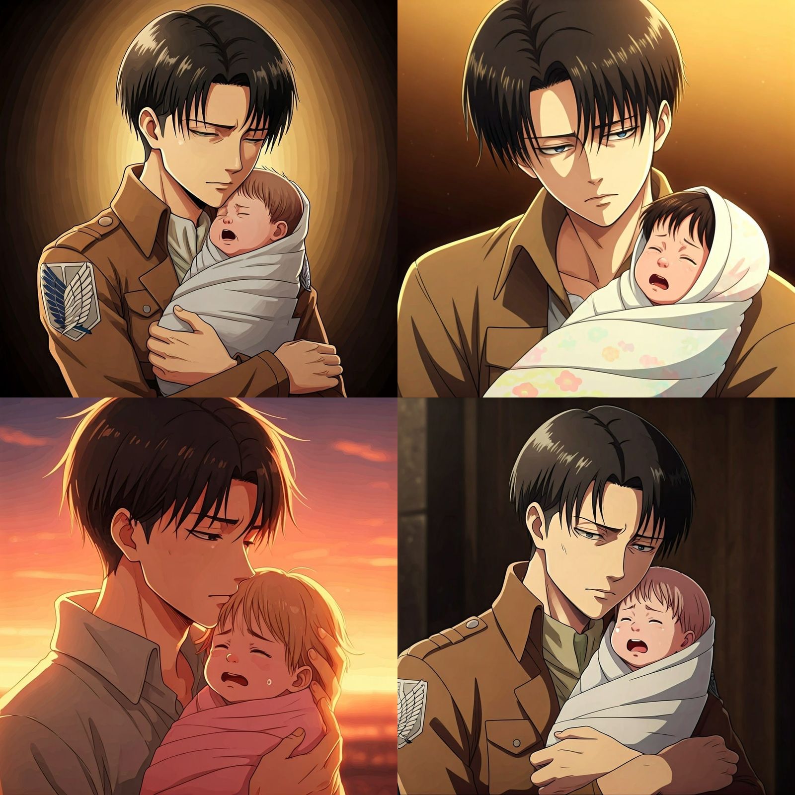 Levi Ackerman Cradling Newborn: Anime Manga Scan