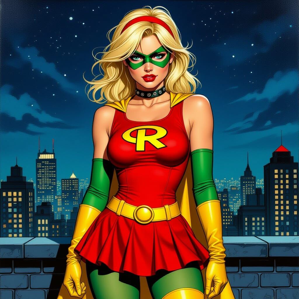 Embarrassed Robin on Rooftop in Comic Book Style