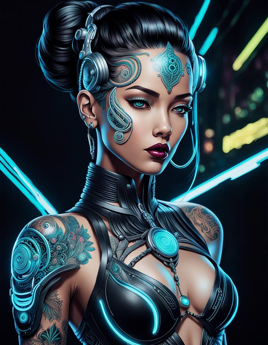 A beautiful cyberpunk woman