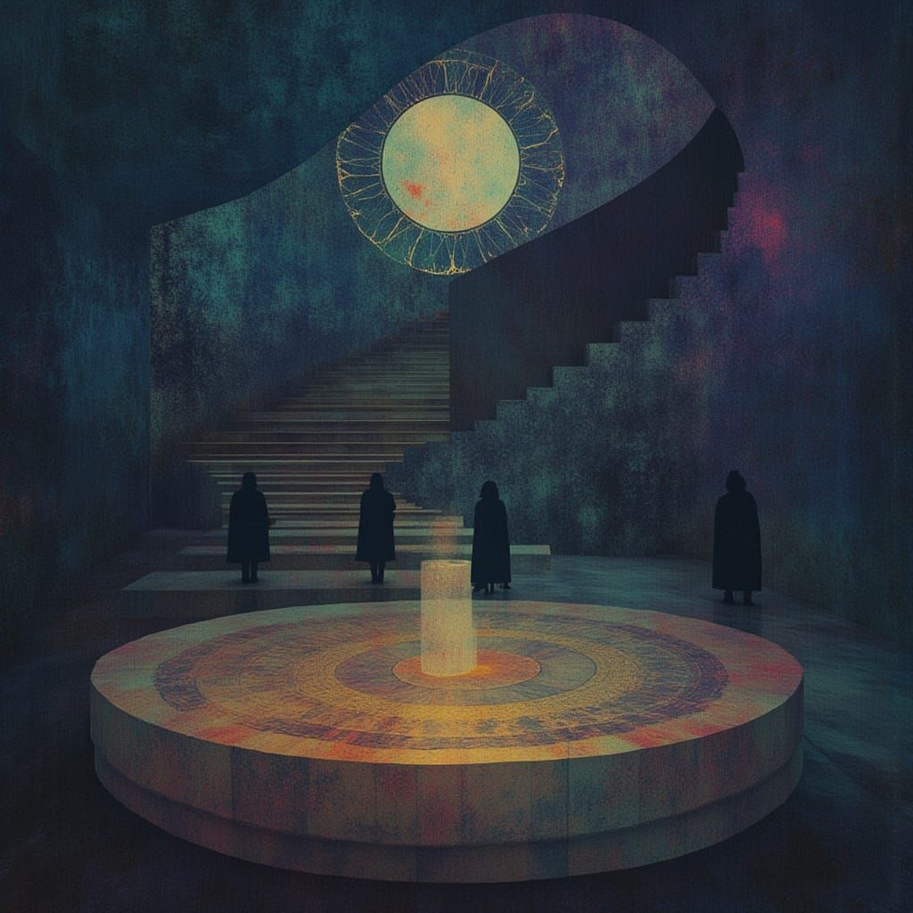 Cosmic Worship: Figures Gazing at Starry Night Sky