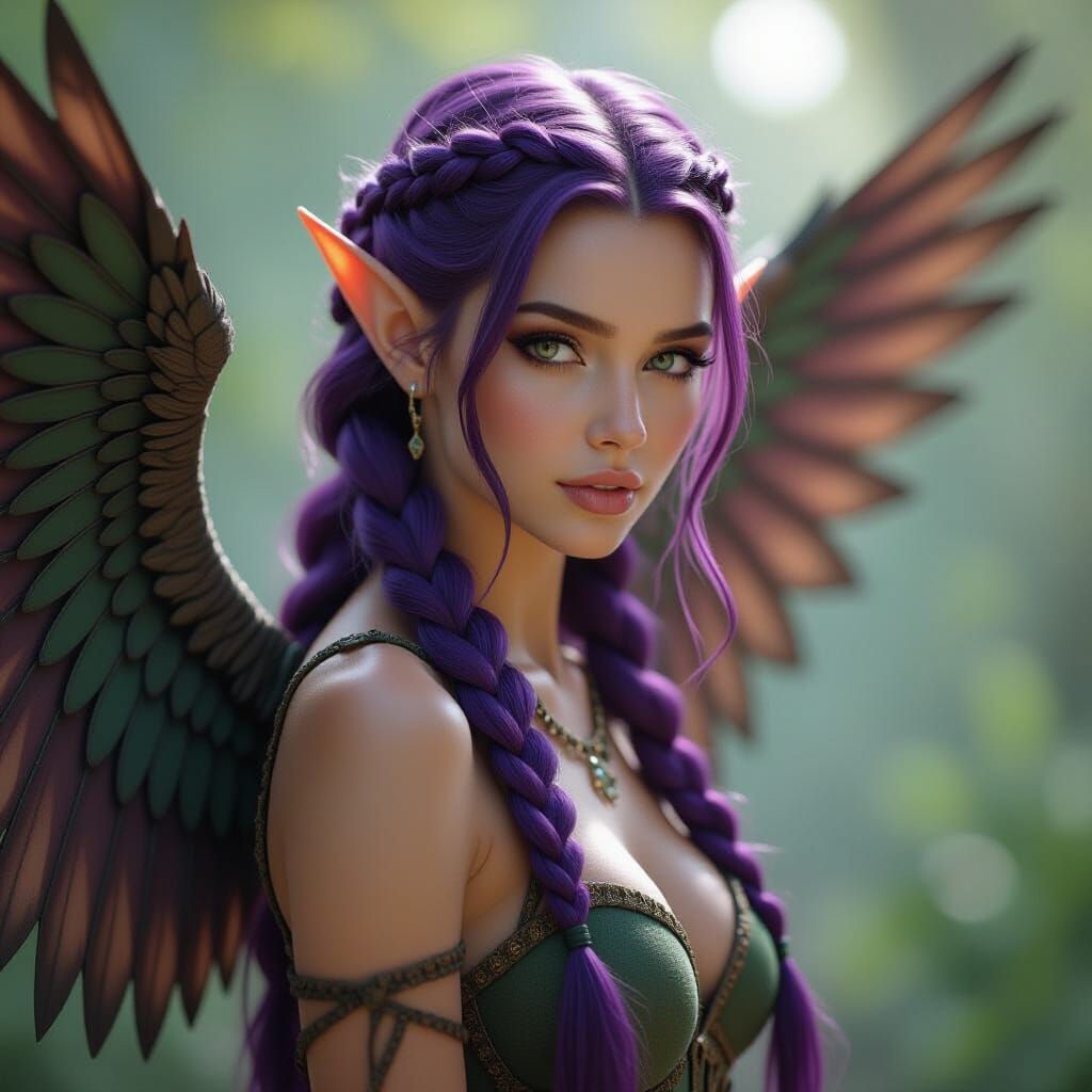 Beautiful Winged Elf Woman with Purple Hair
