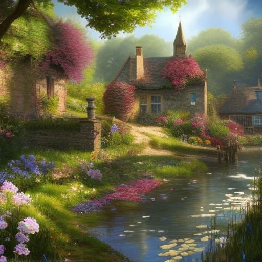 Cottagecore Town with Lush Flower Garden
