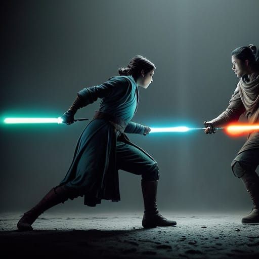 Epic Lightsaber Duel in a Galactic Landscape