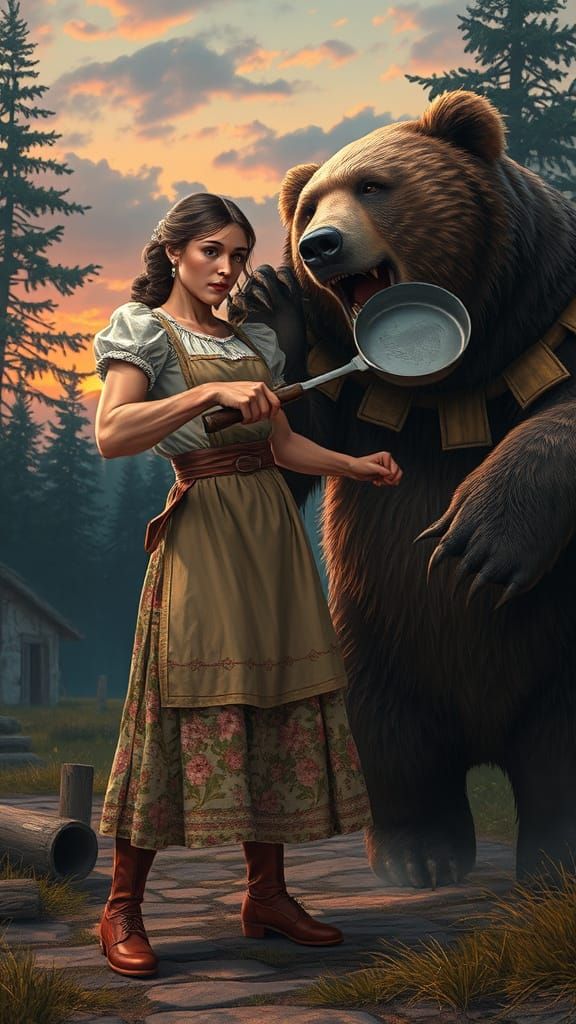 Strong Woman Defends Home with Frying Pan in Hyperrealistic ...