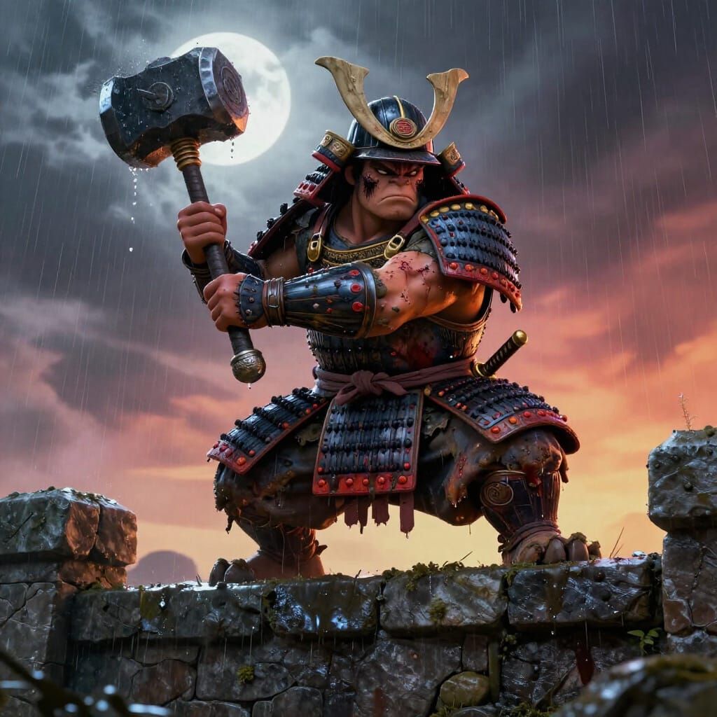 Ogre Samurai in Armor on Battlement