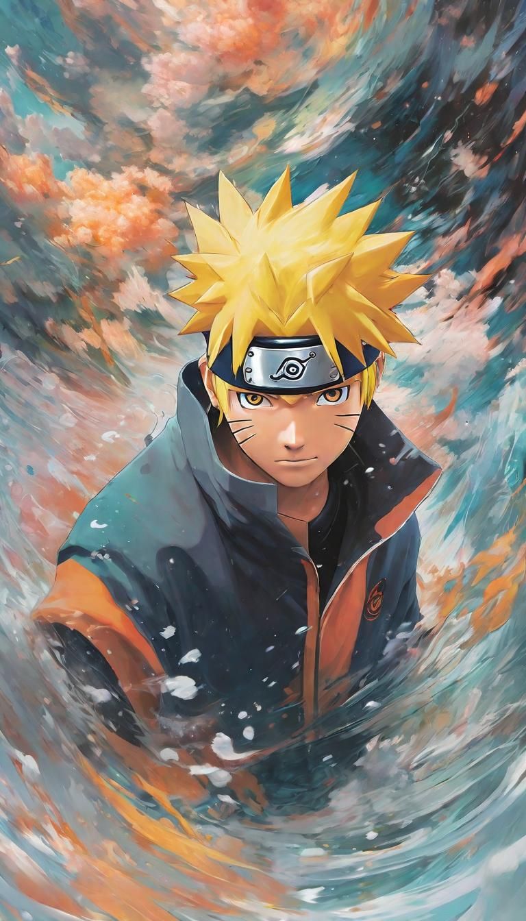 Naruto Fan Art in Anime Style with Glassy Reflections