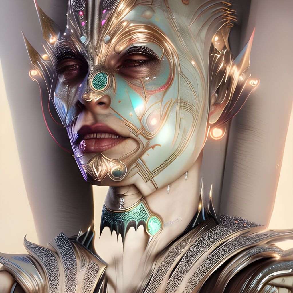 Beautiful Alien Cyborg with Gold Filigree