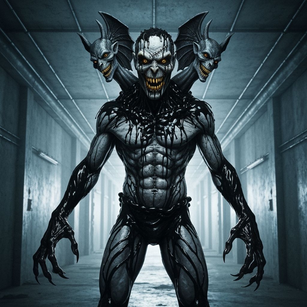 Menacing Ink Tentacle Monster in Abandoned Hallway Photograp...