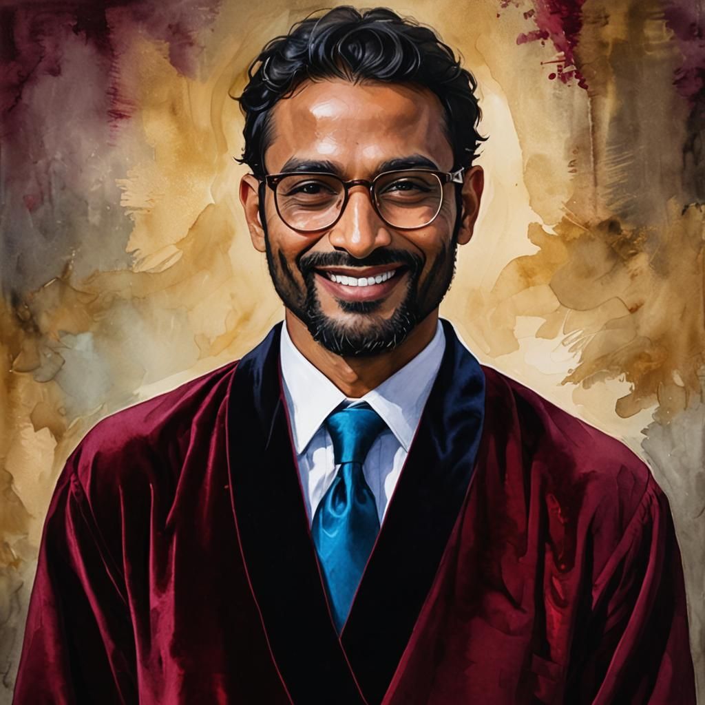 Elegant Indian Professor in Alcohol Ink Portrait