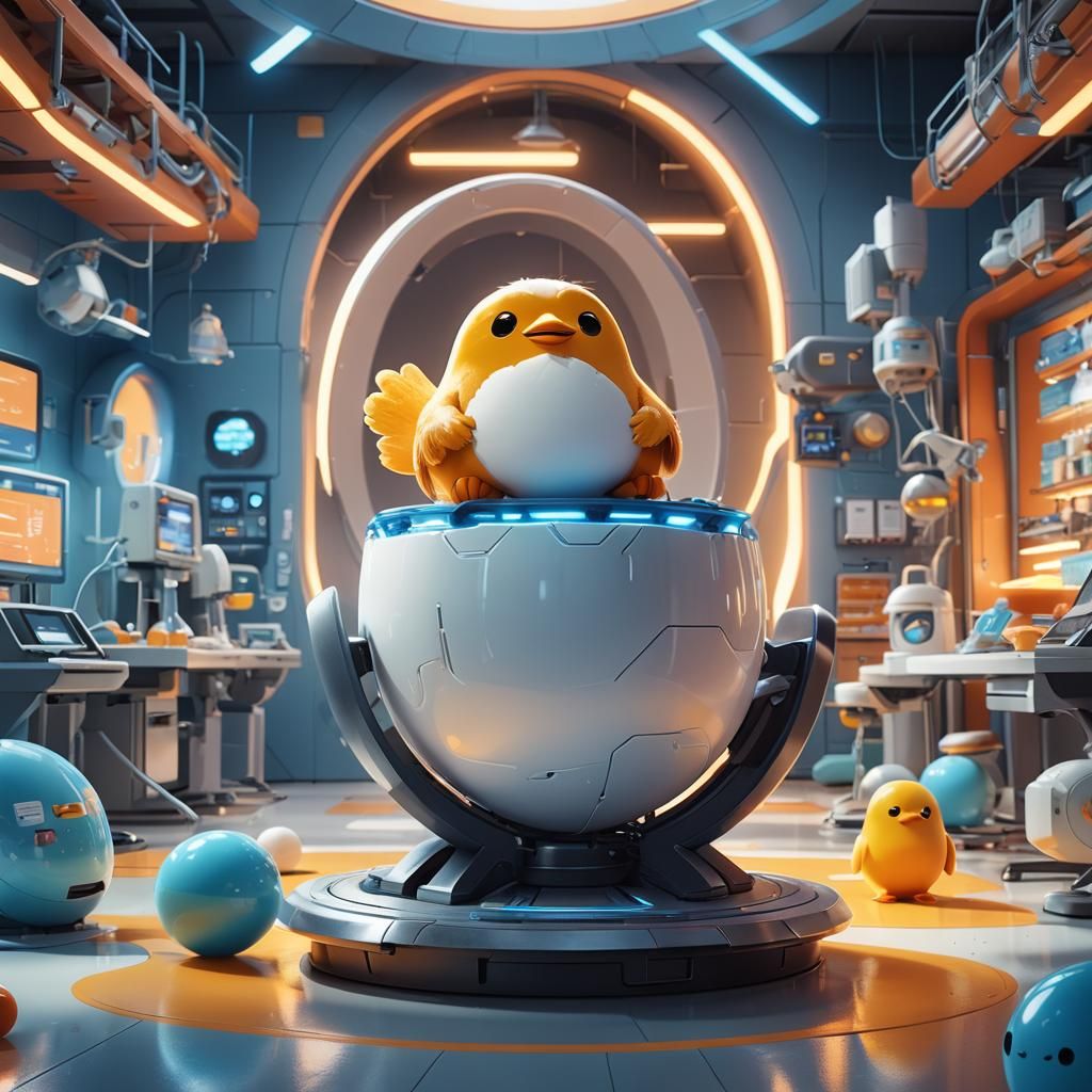 Gudetama on a Futuristic Throne, Pixar Style