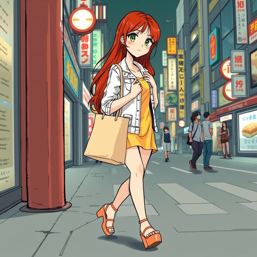 A Blushing Japanese Woman Walks Home Alone in Shibuya