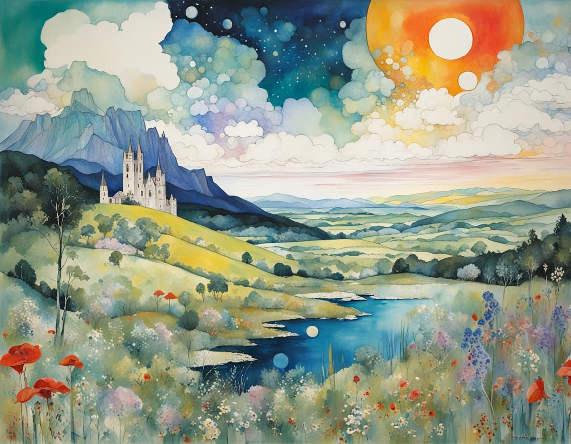 Ornate Summer Landscape Illustration