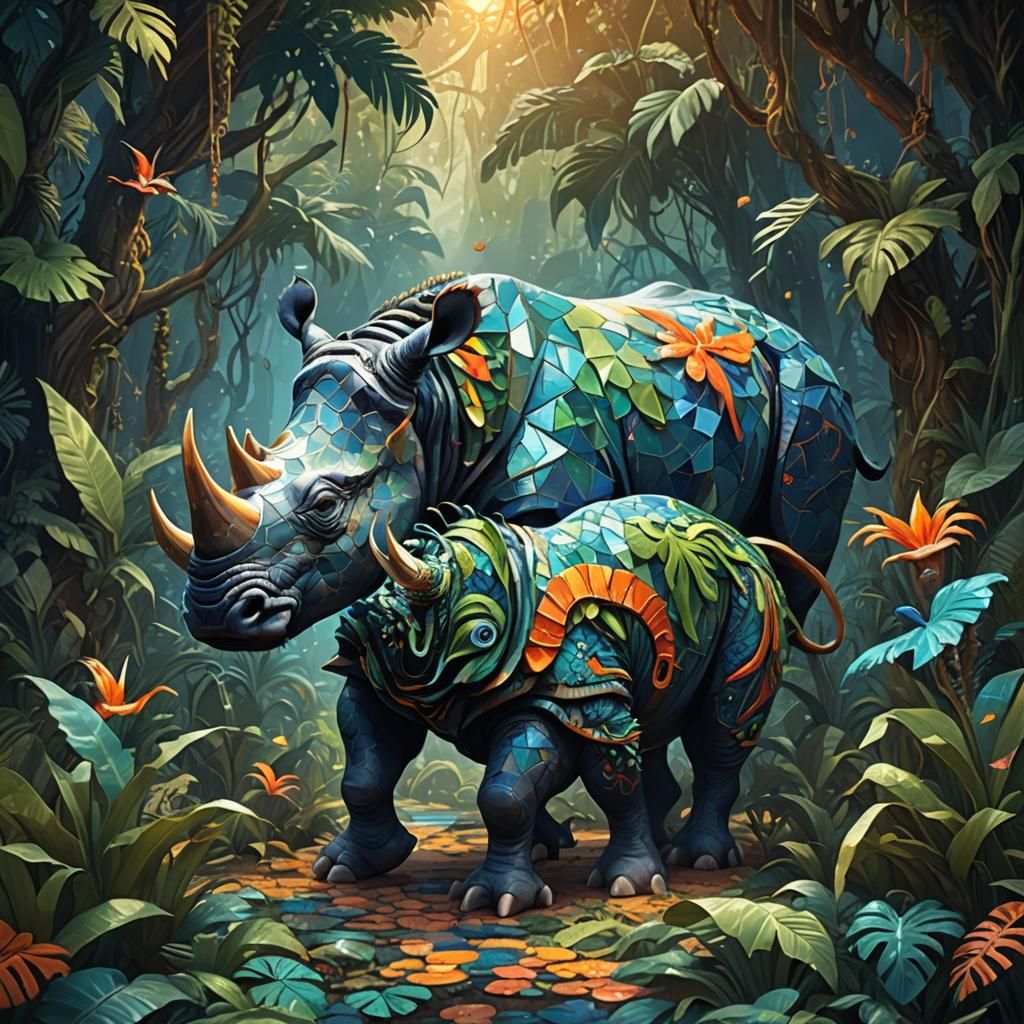 Rhino-Toucan-Octopus Hybrid in Vibrant Jungle Concept Art