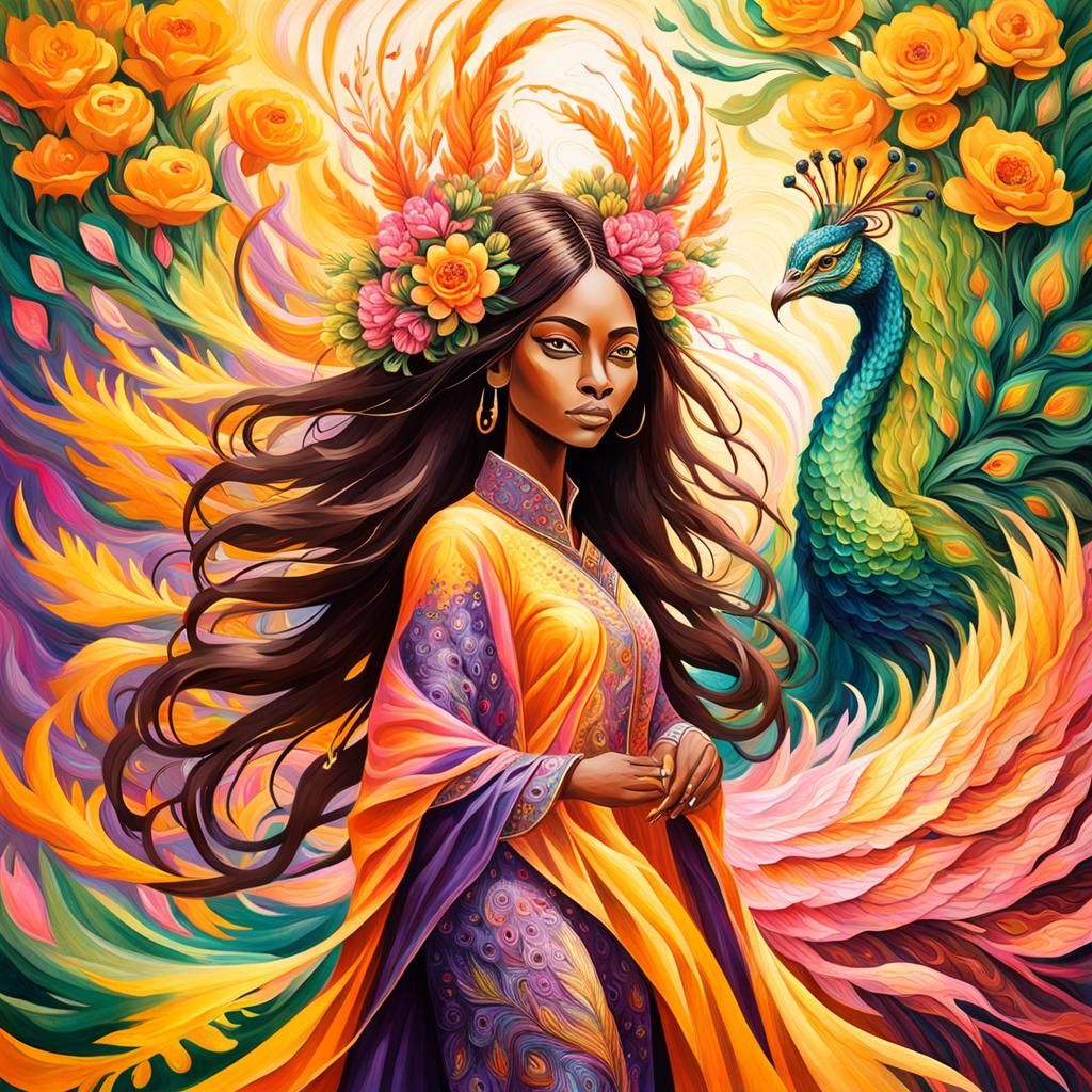 Dragon Peacock Woman in Abstract Expressionism Style