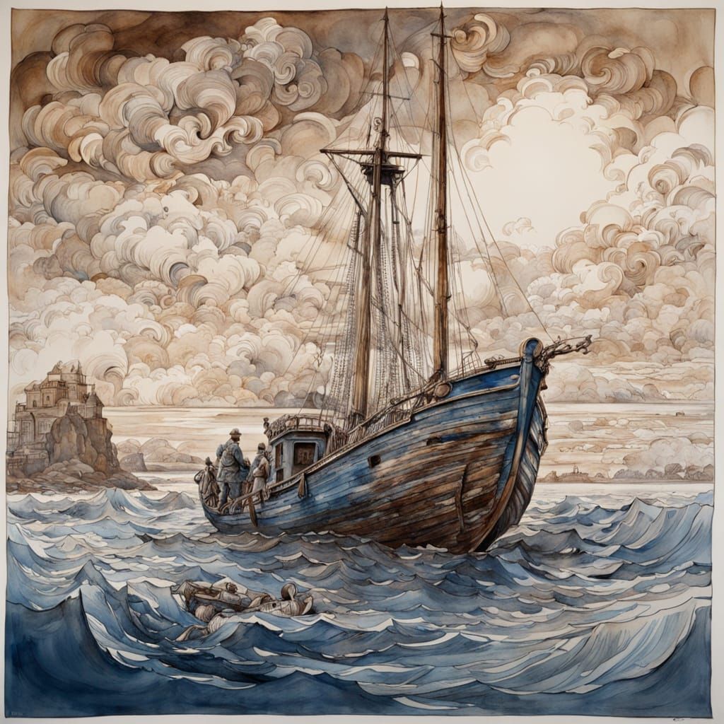 Monochromatic Masterpiece of an Idyllic Boat Scene