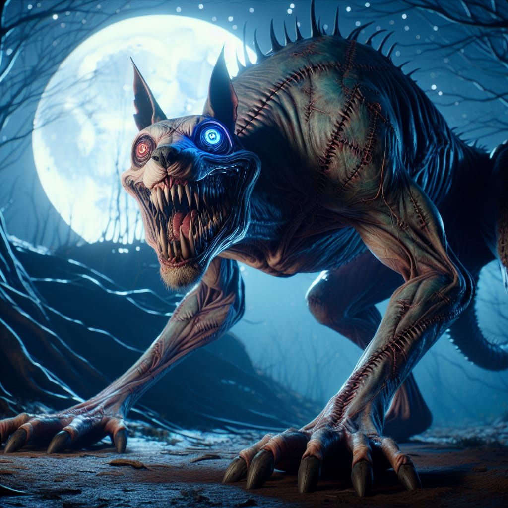 Mechanical Demon Kangaroo in Dark Forest