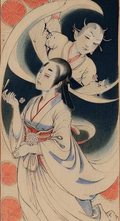 Kawanabe Kyosai - Hell Courtesan (1874) re imagined in 1500s...