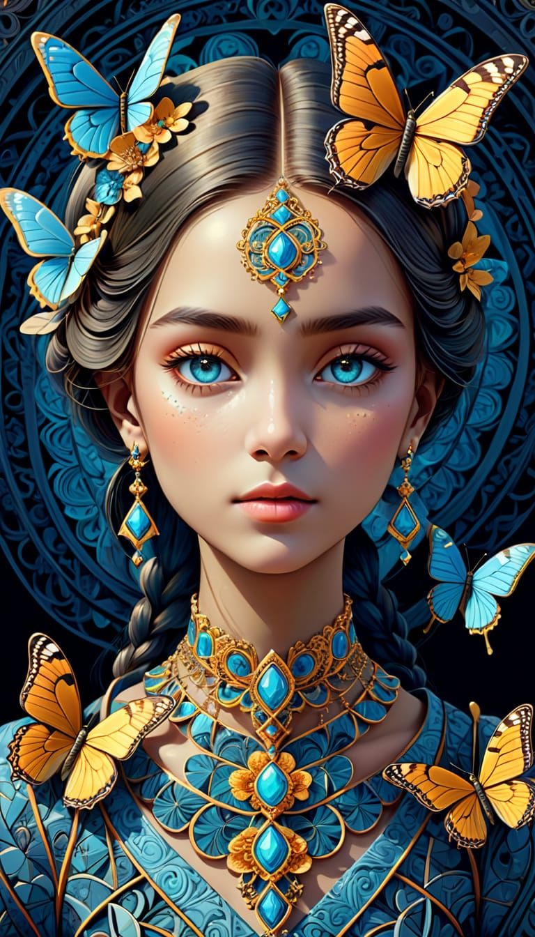 Fractal Art Portrait: Woman with Butterfly