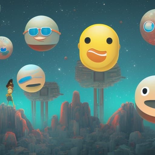 Emojis Invade Space in Digital Matte Painting