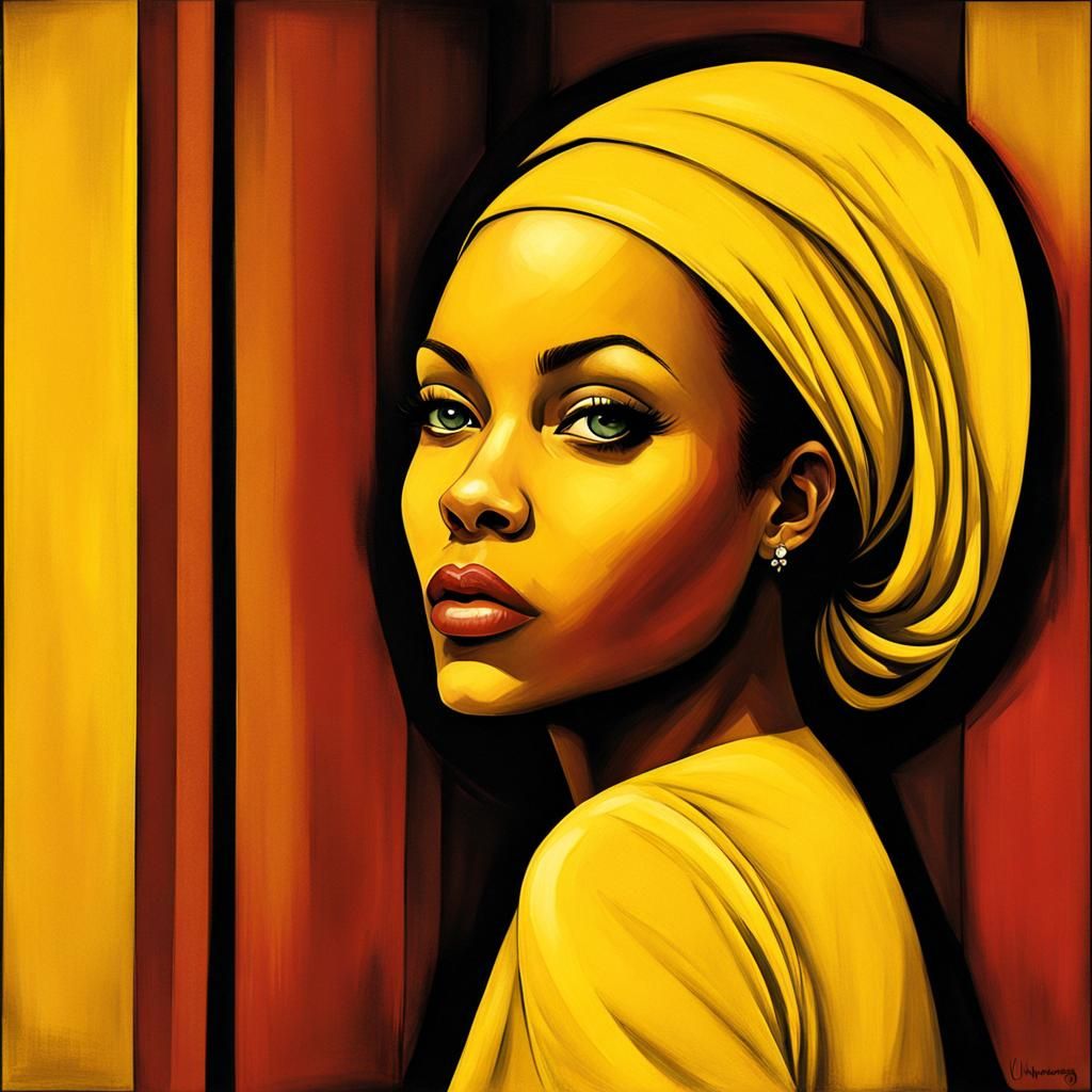 Stylized Woman in Yellow, Cartoon Illustration
