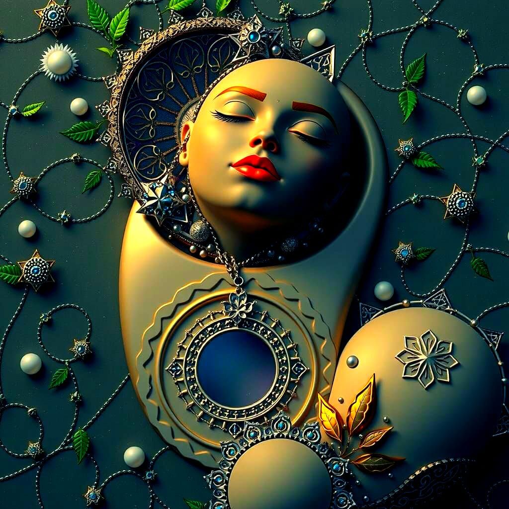 Abstract Fractal Face in Gold and Silver