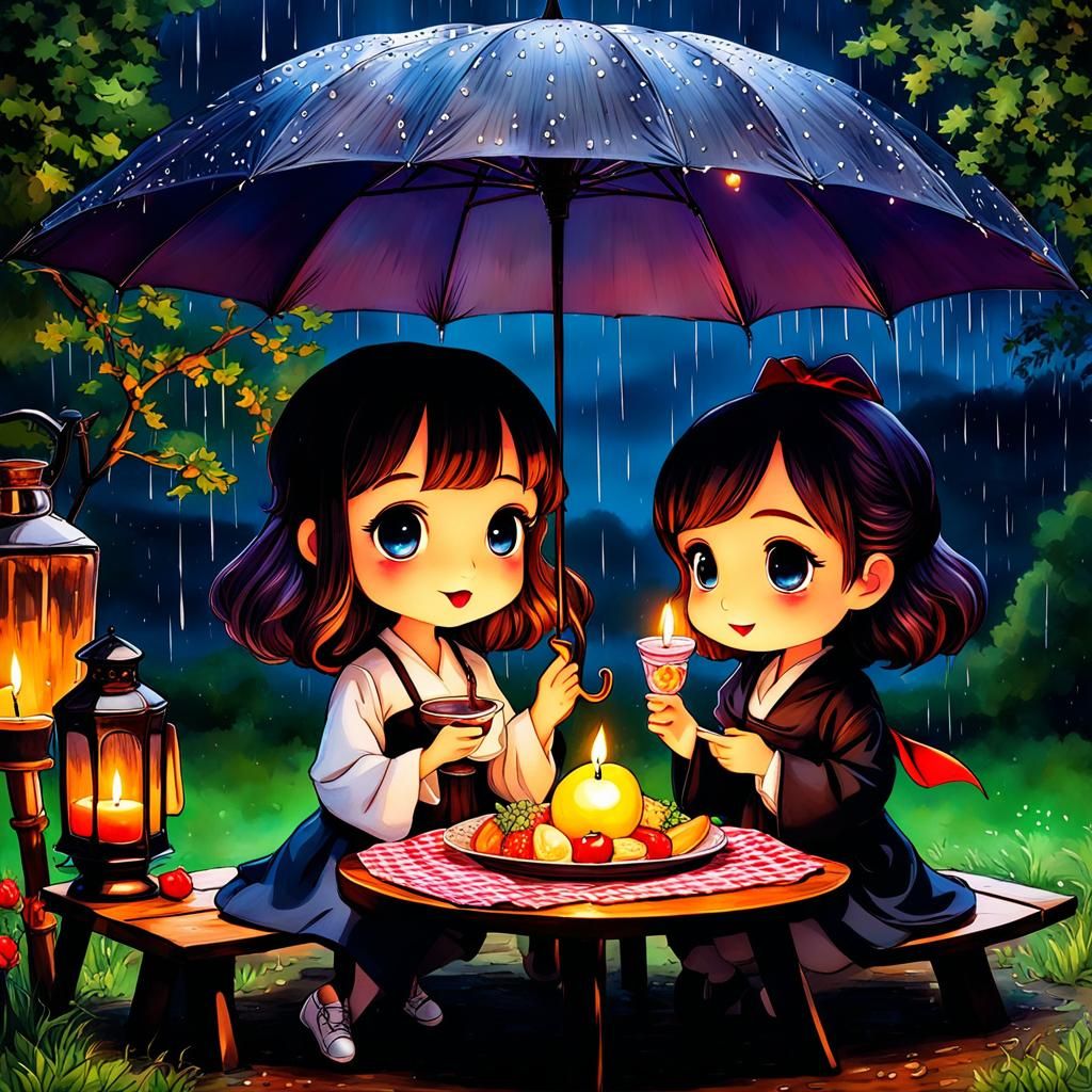 Chibi Couple 🌃🌌🕯🍽🕯🔮🌠🌟⭐☔🌈candlelight dinner , candle...
