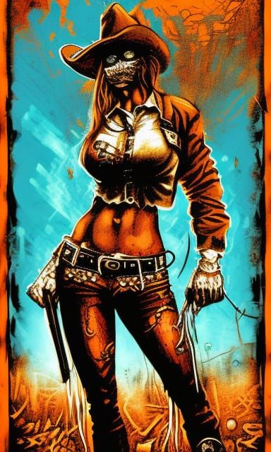 Gritty Cowgirl Assassin in Dark Gothic Style