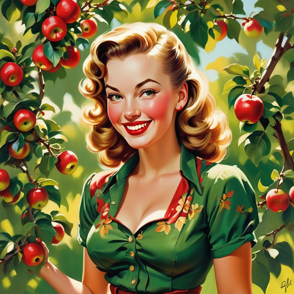 Vintage Orchard Portrait in Elvgren Style