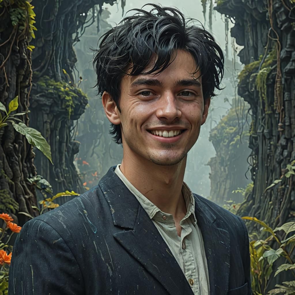 Surreal Portrait in Style of Beksiński: Smiling Man