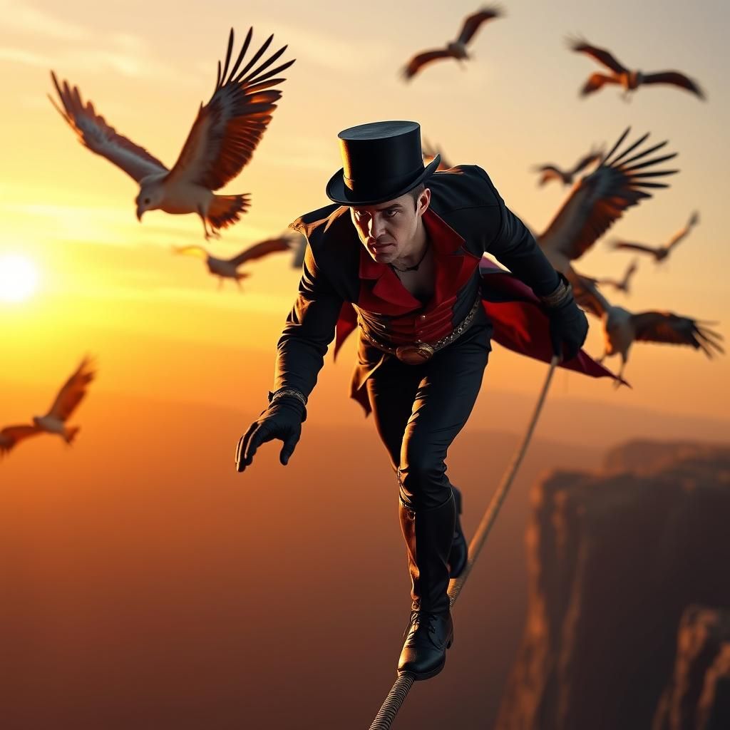 Tightrope Walker Over Abyss in Dramatic Concept Art