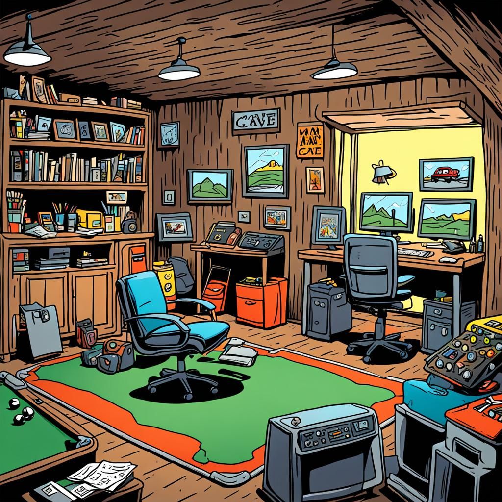 Cartoon Illustration of a Man Cave