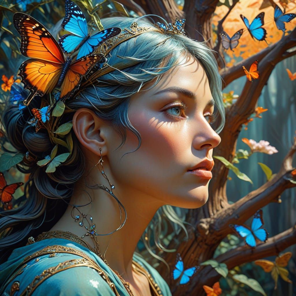 Zen Garden in Ancient Tree, Art Nouveau Digital Art