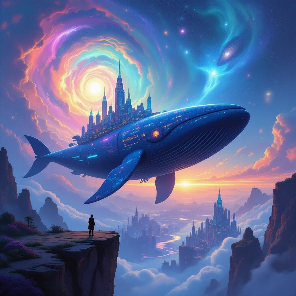 Alien Metropolis Atop a Space Whale: Digital Painting