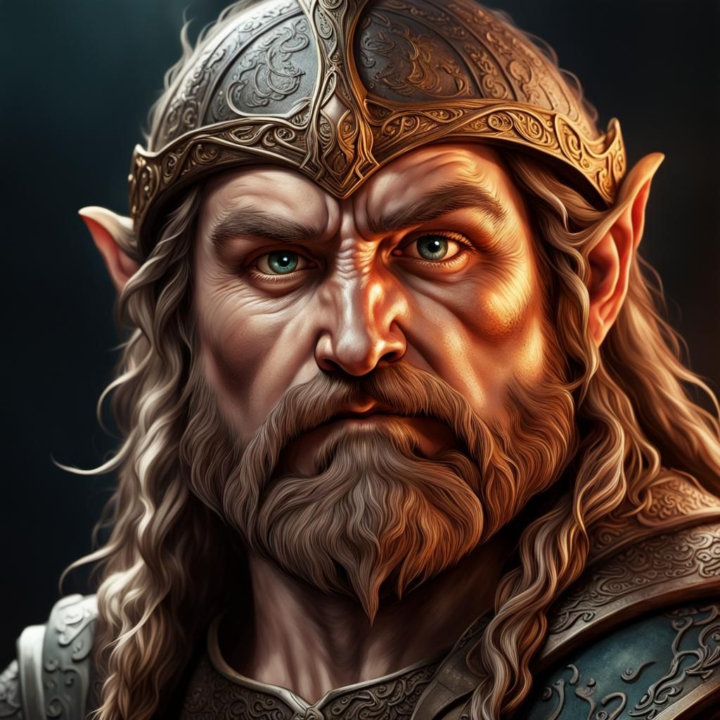 Hyperrealistic Gimli Portrait with Dramatic Lighting