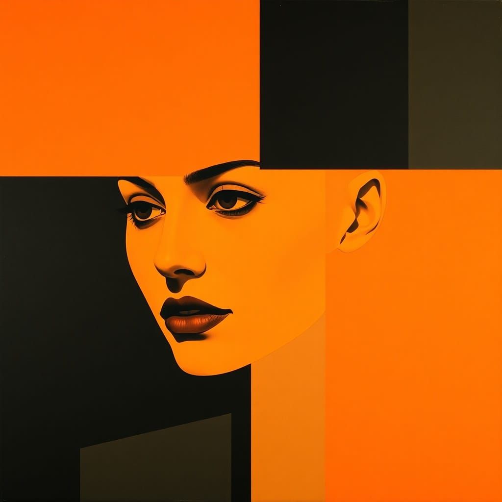 Abstract Orange Woman Portrait in Suprematist Style