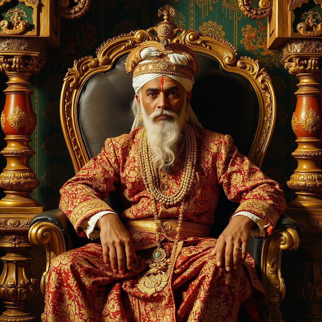 Regal Sultan on Opulent Throne, Classical Art Style