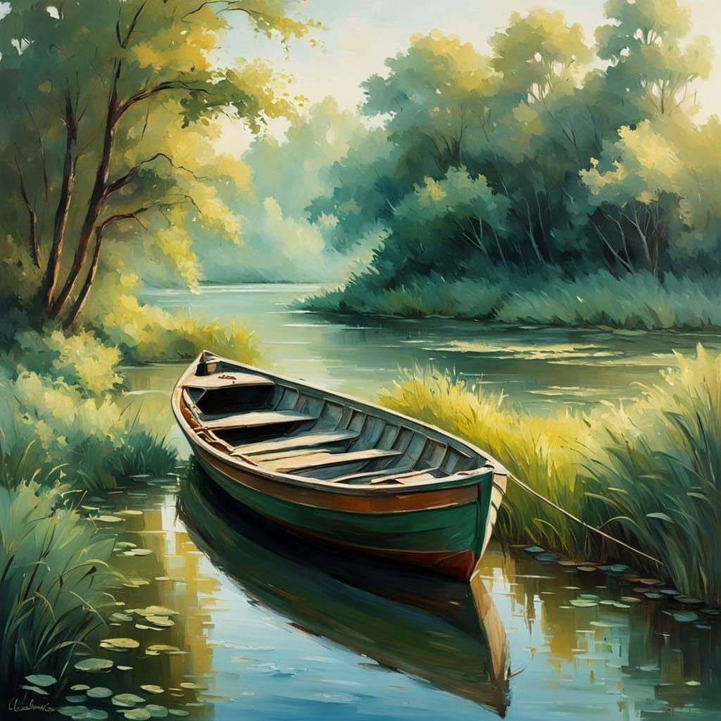 Abandoned Boats in a Serene River Landscape