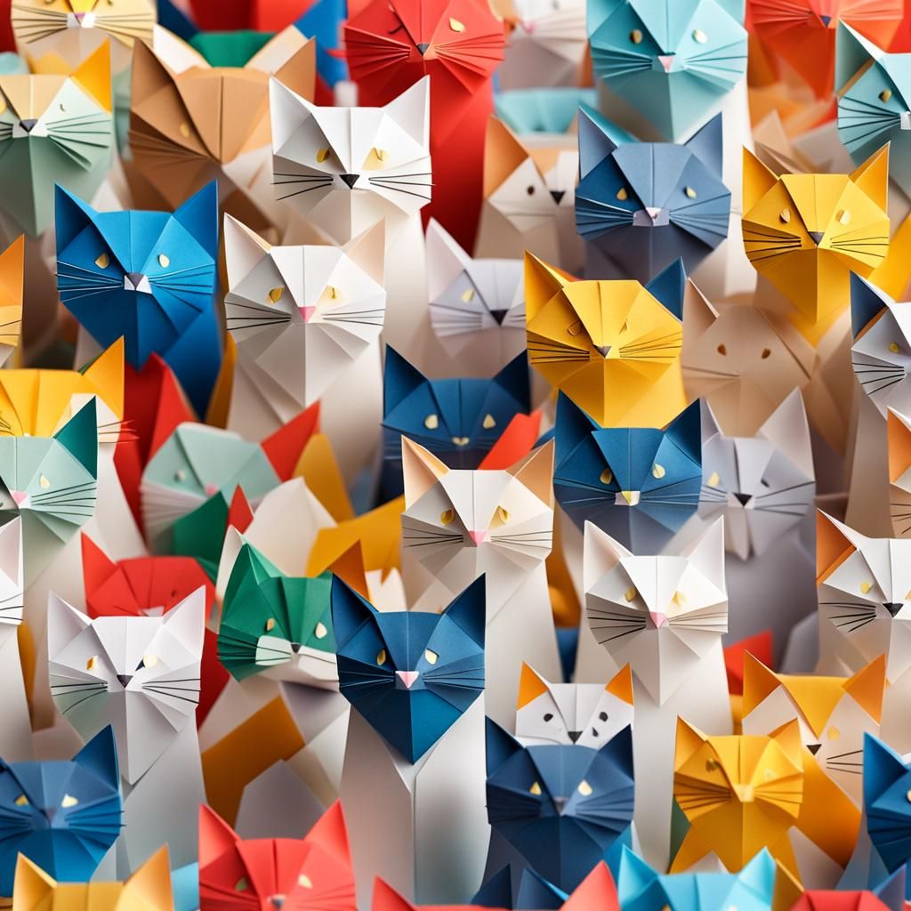 Origami Cats Papercraft in 8K Resolution