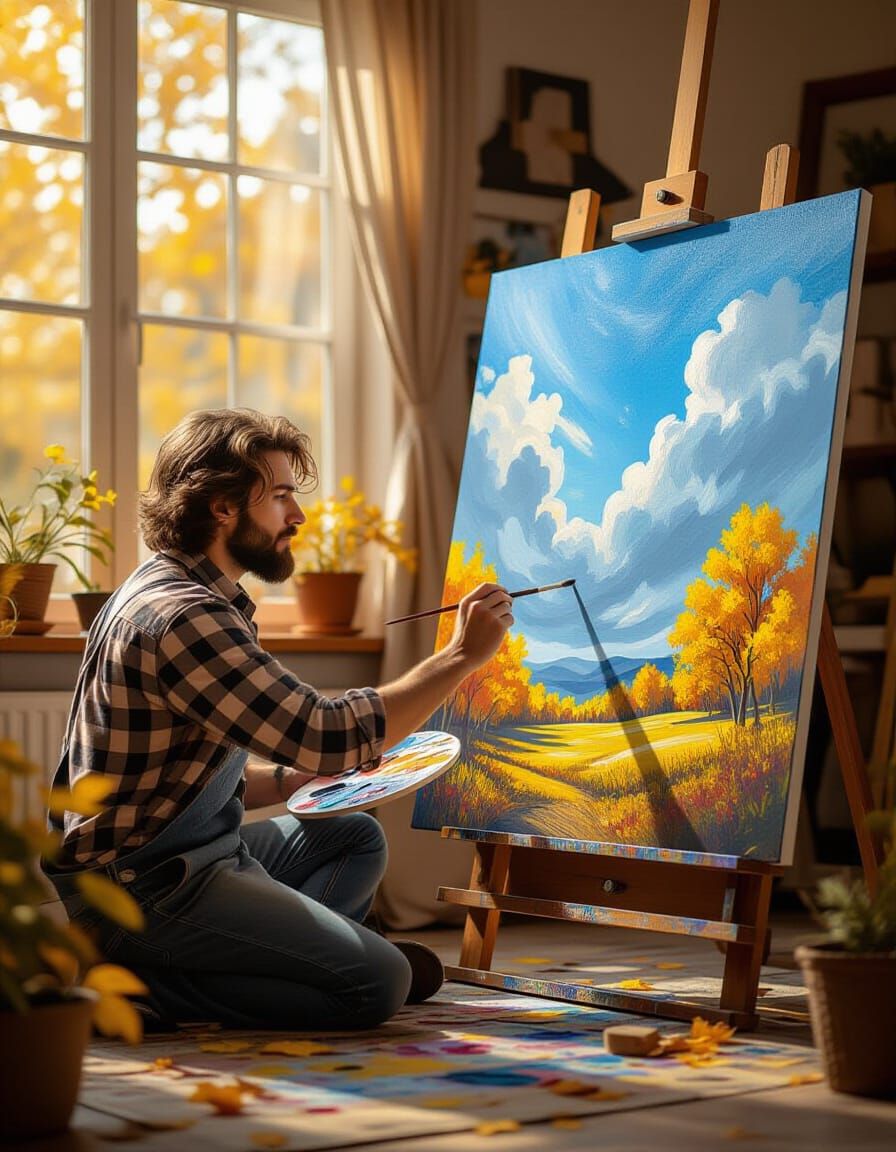 Autumn Artist Paints October Landscape Hyperrealistically