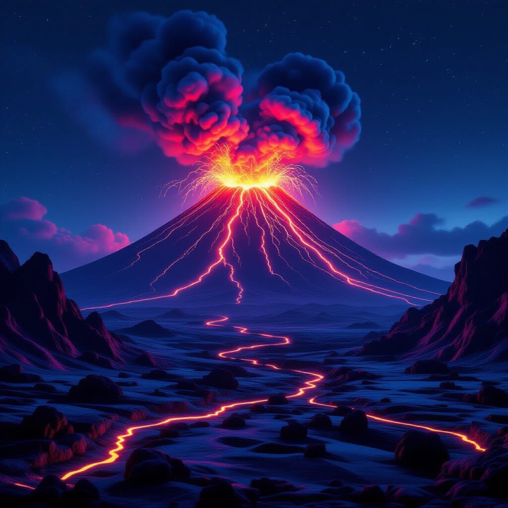 Neon Volcano Landscape in Ultra-Realistic 8K