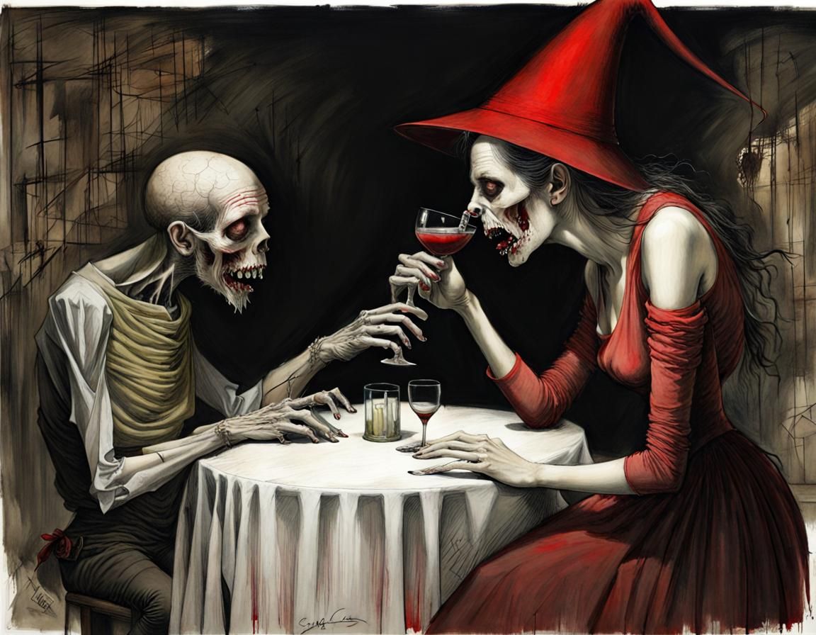 Witch and Zombie in Gothic Art Style