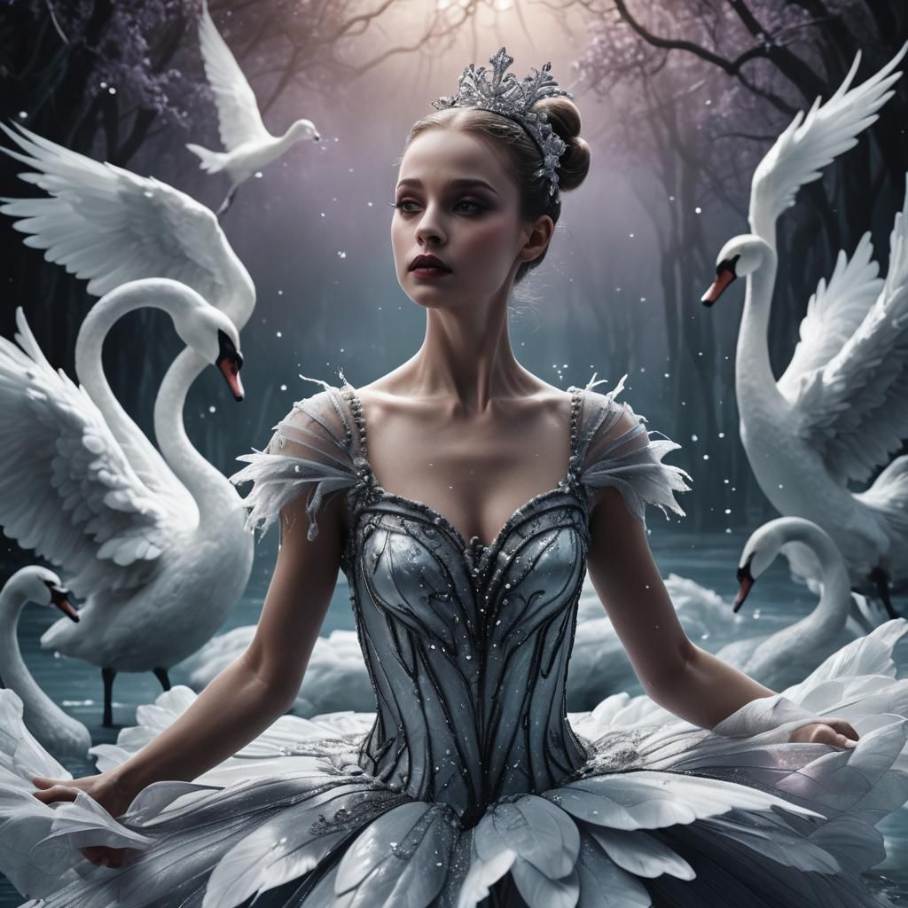 Surreal Ballerina in Swan Costume, Dark Fantasy Art