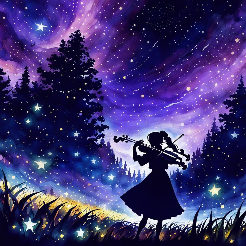 Anime Schoolgirl's Celestial Violin Serenade