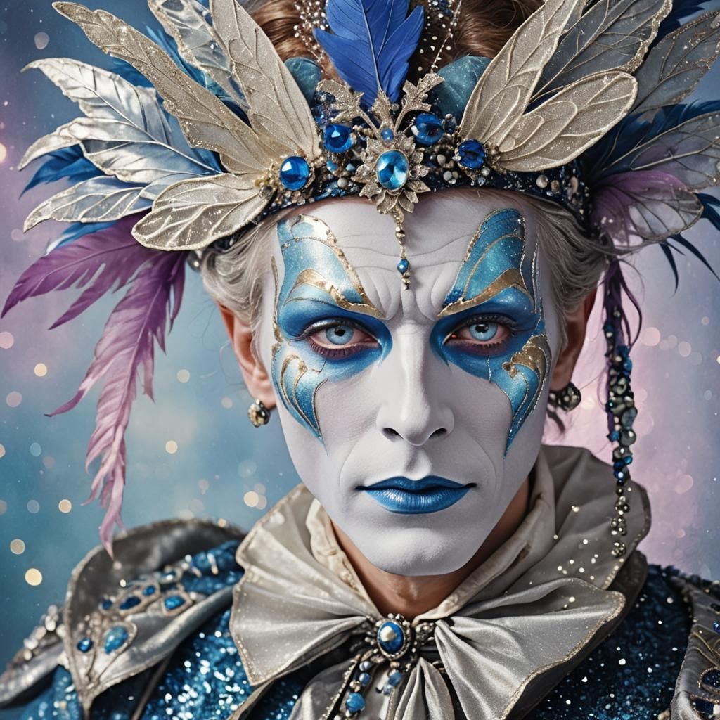 Glam Rock Pierrot Portrait with Fairy Wings