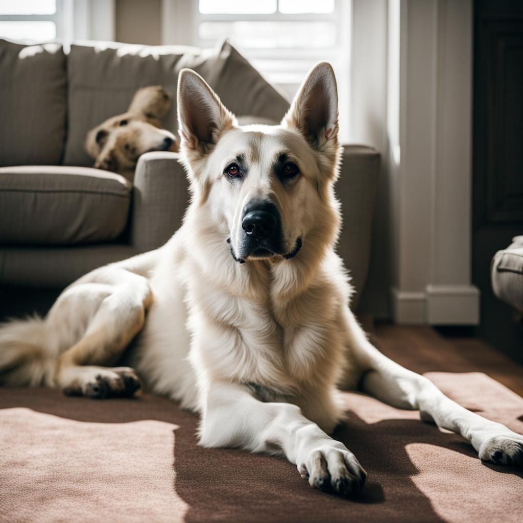 White German Shepherd Waits at Home