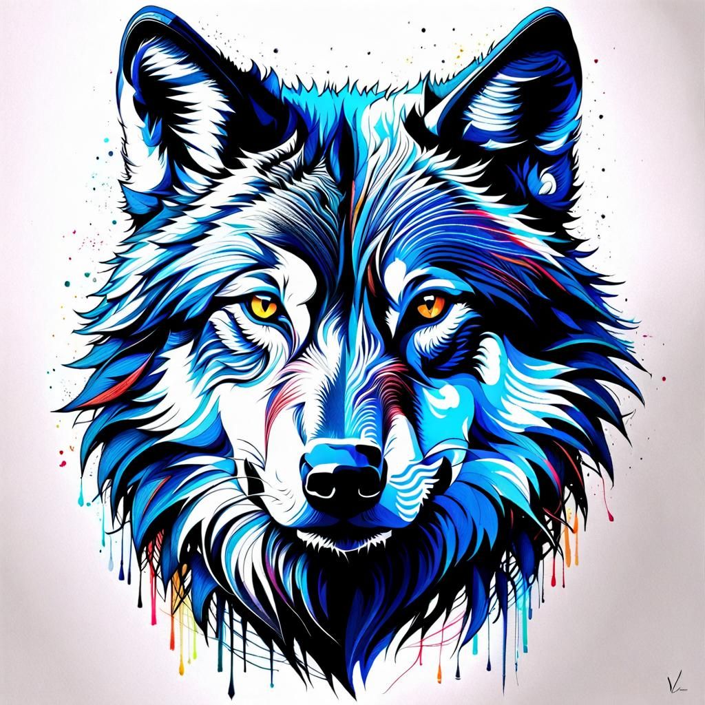 Wolf Scribble Art in Vince Low Style