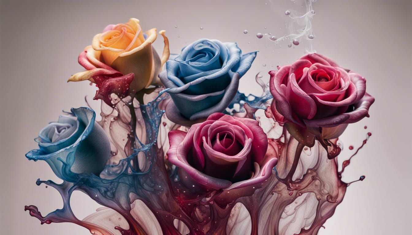 Liquid Ink Roses Dissolving into Smoke
