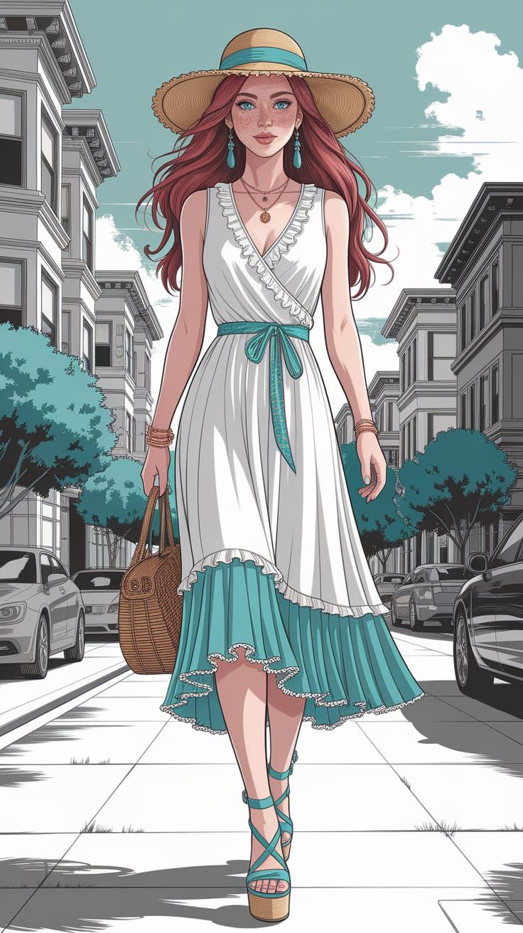 Bohemian Summer Dress in San Francisco Fashion Sketch