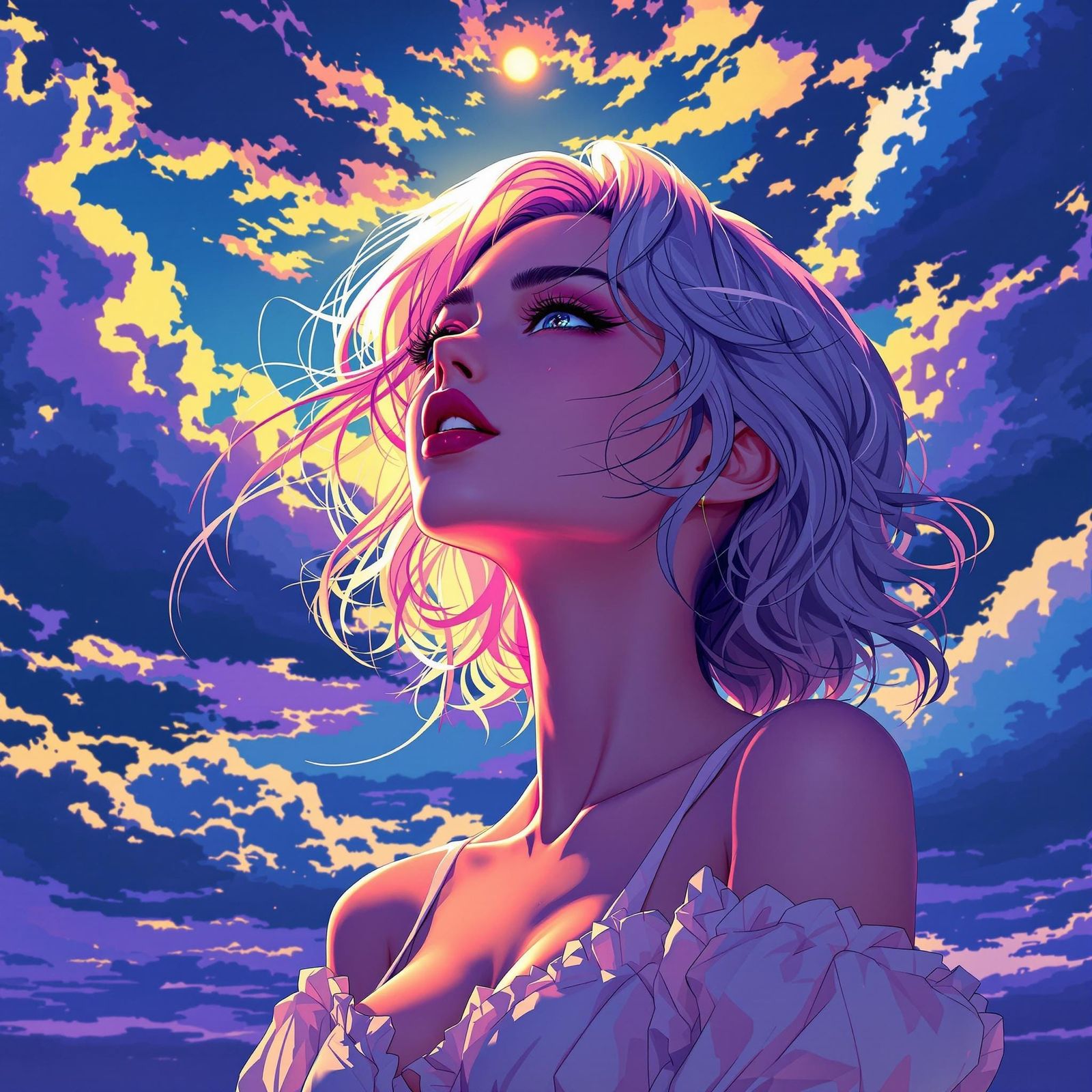 Dreamy Anime Girl in Pastel Hair and Elegant Outfit